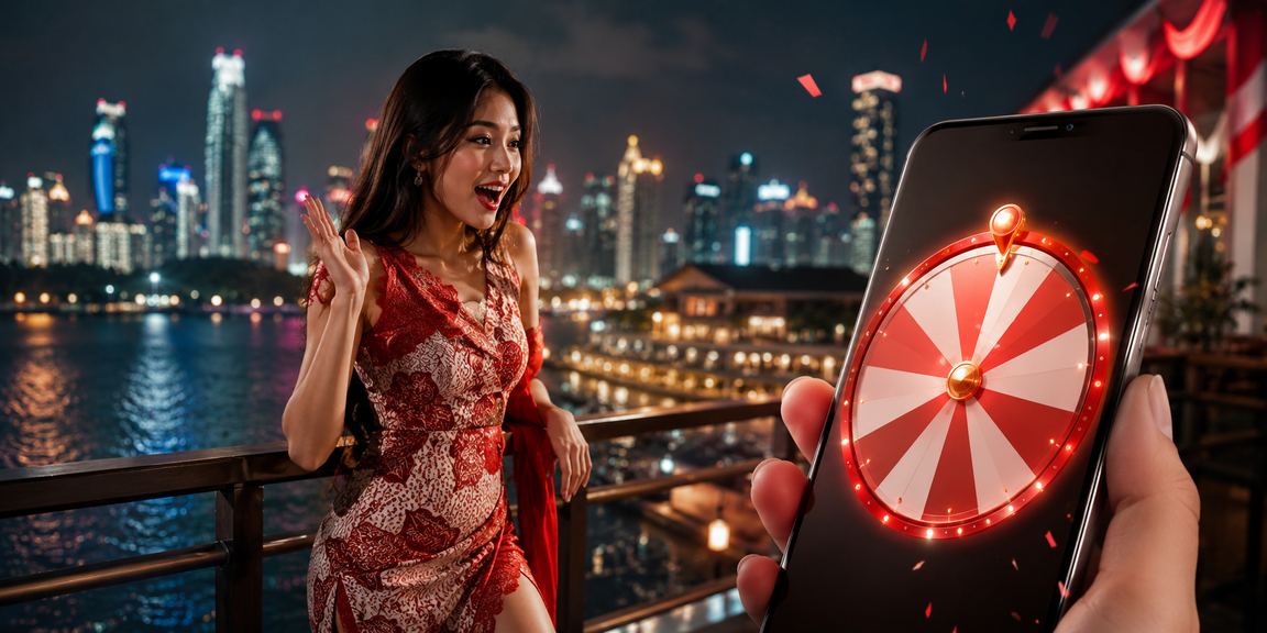 Pasar malam berjudi lotre digital dengan suasana penuh gairah dan lampu warna-warni